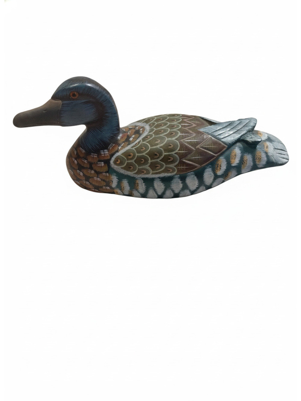 Vintage Hand Painted Carved Wood Decoy Duck Figure 11.5in